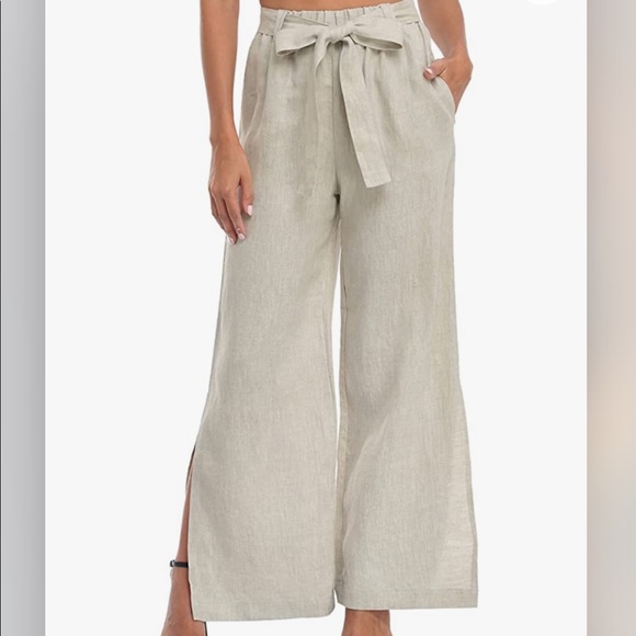 MAGASCHONI Striped Linen Wide Leg Palazzo Pants Paperbag Flowy Boho Pant - Picture 11 of 13